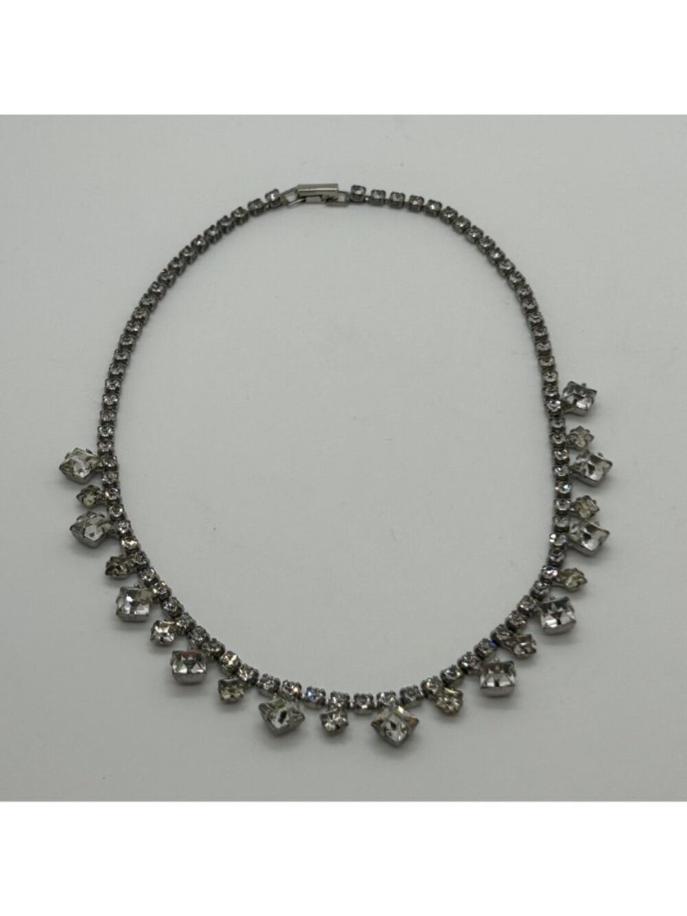 Vintage Rhinestone Choker Necklace Silver-Tone Wedding Formal Prom MCM - Picture 2 of 10